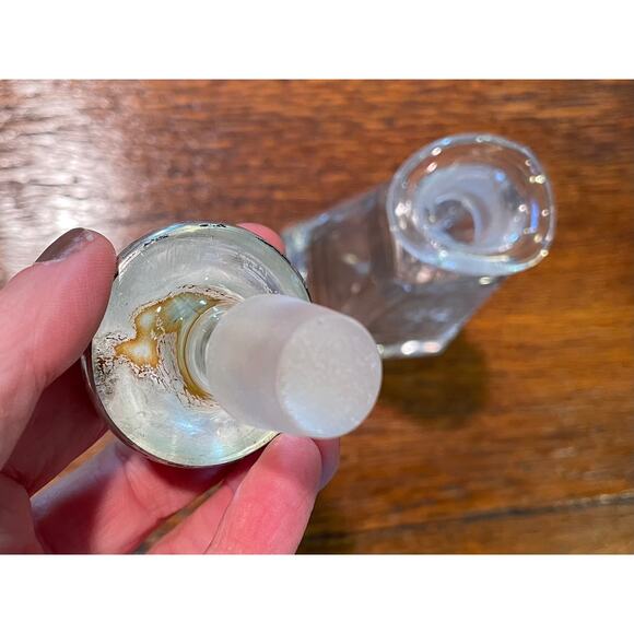 Glass Oil & Vinegar Dispenser / Bottle, Silver Lid, Etched Details - Picture 6 of 6